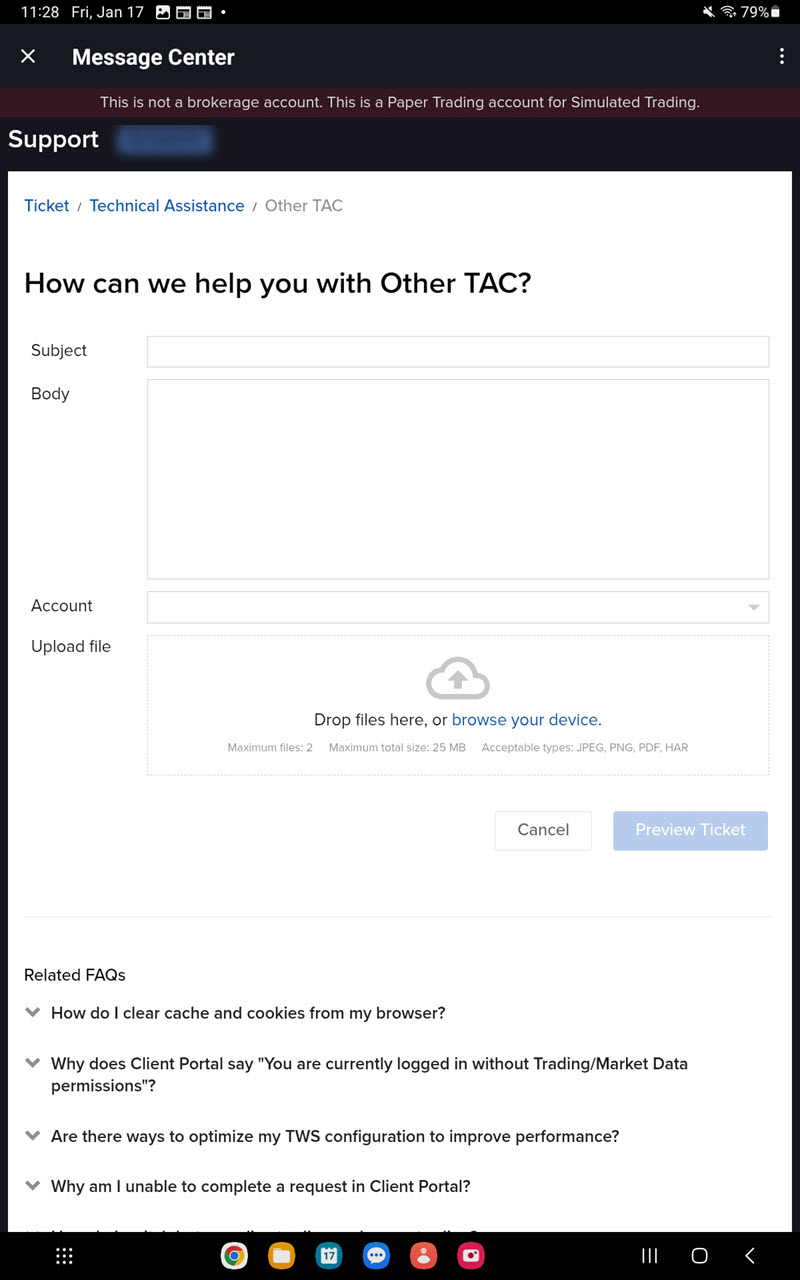 The compose message option on the Android Tablet